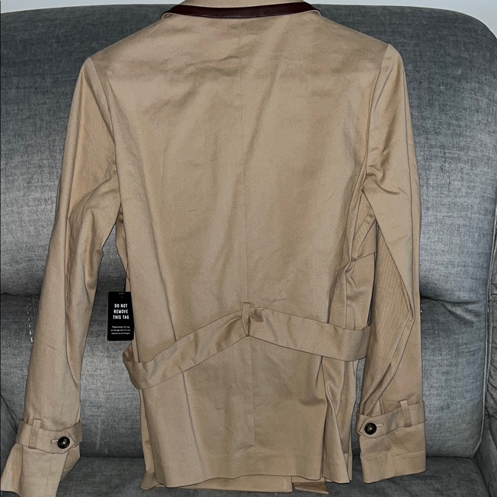 Express Tan Double-Breasted Jacket with Brown Vegan Leather Trim - Picture 4 of 4